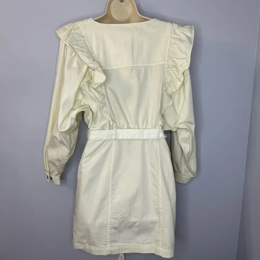 Free People Imogene Mini Dress Ecru White Cotton Ruffle Zipper Cream Sz S New